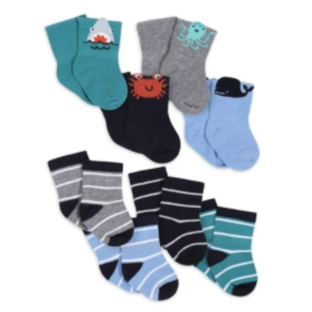GERBER:  Baby Toddler Boys Socks - 8 Pack Wiggle-Proof Jersey Crew